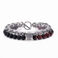 Simple Style Round Stainless Steel Natural Stone Turquoise Metal Men's Bracelets sku image 6