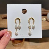 Elegant U Shape Alloy Plating Inlay Artificial Pearls Women's Drop Earrings main image 2