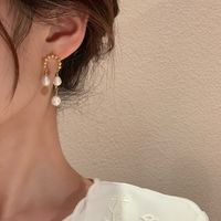 Elegant U Shape Alloy Plating Inlay Artificial Pearls Women's Drop Earrings main image 6
