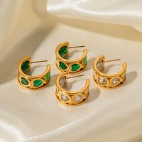 1 Pair Ig Style C Shape Heart Shape Plating Inlay Stainless Steel Zircon 18k Gold Plated Ear Studs main image 4