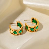 1 Pair Ig Style C Shape Heart Shape Plating Inlay Stainless Steel Zircon 18k Gold Plated Ear Studs main image 3
