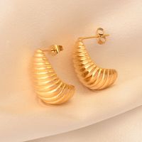 1 Paire Style Ig Géométrique Placage Acier Au Titane Plaqué Or 18k Boucles D'oreilles main image 3