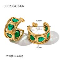 1 Pair Ig Style C Shape Heart Shape Plating Inlay Stainless Steel Zircon 18k Gold Plated Ear Studs sku image 1