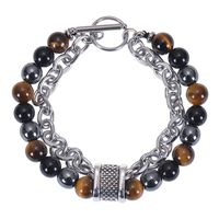 Elegant Multicolor Stainless Steel Natural Stone Beaded Men's Bracelets sku image 1