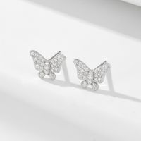 1 Pair Elegant Shiny Butterfly Inlay Sterling Silver Zircon Ear Studs sku image 2