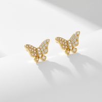 1 Pair Elegant Shiny Butterfly Inlay Sterling Silver Zircon Ear Studs sku image 1