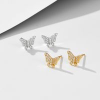 1 Pair Elegant Shiny Butterfly Inlay Sterling Silver Zircon Ear Studs main image 1