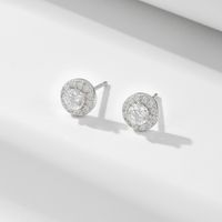 1 Pair Elegant Commute Round Inlay Sterling Silver Zircon Ear Studs main image 5
