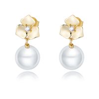 1 Pair Elegant Flower Inlay Imitation Pearl Sterling Silver Zircon Drop Earrings main image 4