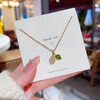 Simple Style Leaves Titanium Steel Plating Inlay Zircon Gold Plated Pendant Necklace main image 2