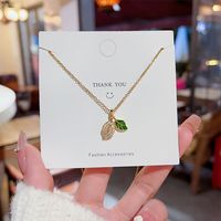 Simple Style Leaves Titanium Steel Plating Inlay Zircon Gold Plated Pendant Necklace main image 4