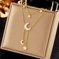 Elegant Retro Lady Star Moon Titanium Steel Plating Layered Necklaces main image 1