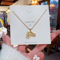 Cute Novelty Bicycle Titanium Steel Plating Inlay Artificial Pearls Zircon Gold Plated Pendant Necklace main image 5