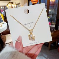 Elegant Letter Heart Shape Titanium Steel Plating Inlay Artificial Pearls Zircon Gold Plated Pendant Necklace main image 5
