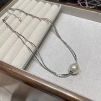 Lady Geometric Imitation Pearl Titanium Steel Pearl Layered Necklaces sku image 1