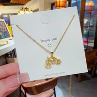 Cute Novelty Bicycle Titanium Steel Plating Inlay Artificial Pearls Zircon Gold Plated Pendant Necklace main image 3
