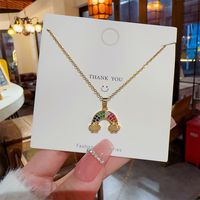 Sweet Clouds Rainbow Titanium Steel Plating Inlay Zircon Gold Plated Pendant Necklace main image 5