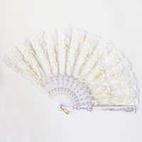 New Solid Color Plastic Women's Lace Rose Folding Fan sku image 5