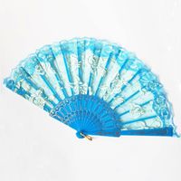 New Solid Color Plastic Women's Lace Rose Folding Fan sku image 1
