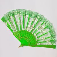New Solid Color Plastic Women's Lace Rose Folding Fan sku image 6