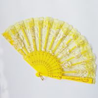 New Solid Color Plastic Women's Lace Rose Folding Fan sku image 3