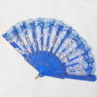 New Solid Color Plastic Women's Lace Rose Folding Fan sku image 2