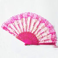 New Solid Color Plastic Women's Lace Rose Folding Fan sku image 7