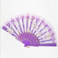 New Solid Color Plastic Women's Lace Rose Folding Fan sku image 4