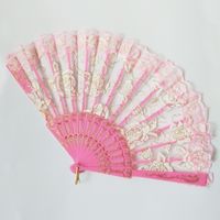 New Solid Color Plastic Women's Lace Rose Folding Fan sku image 8