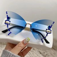 Elegant Solid Color Ac Butterfly Frame Diamond Frameless Women's Sunglasses sku image 6