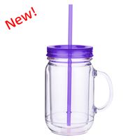 European And American Solid Color Plastic Coctail Glass With Handle Wholesale Double Layer Plastic Mason Bottle Daily Tumbler With Straw sku image 13