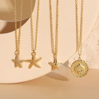 Beach Starfish Shell Copper Inlay Zircon 14k Gold Plated Pendant Necklace main image 1