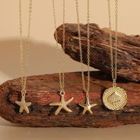 Beach Starfish Shell Copper Inlay Zircon 14k Gold Plated Pendant Necklace main image 9