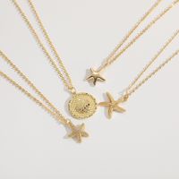 Beach Starfish Shell Copper Inlay Zircon 14k Gold Plated Pendant Necklace main image 7