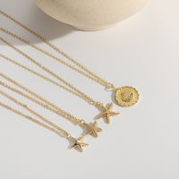 Beach Starfish Shell Copper Inlay Zircon 14k Gold Plated Pendant Necklace main image 8