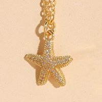 Beach Starfish Shell Copper Inlay Zircon 14k Gold Plated Pendant Necklace sku image 2