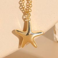 Beach Starfish Shell Copper Inlay Zircon 14k Gold Plated Pendant Necklace sku image 1