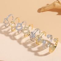 Glam Letter Heart Shape Copper Inlay Zircon 14k Gold Plated Open Ring main image 1