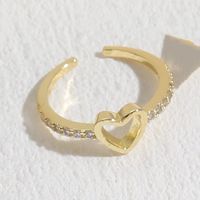 Glam Letter Heart Shape Copper Inlay Zircon 14k Gold Plated Open Ring sku image 1