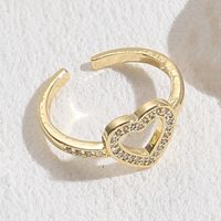 Glam Letter Heart Shape Copper Inlay Zircon 14k Gold Plated Open Ring sku image 3