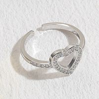 Glam Letter Heart Shape Copper Inlay Zircon 14k Gold Plated Open Ring sku image 4