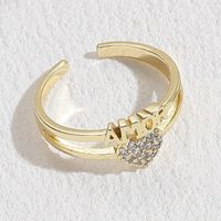 Glam Letter Heart Shape Copper Inlay Zircon 14k Gold Plated Open Ring sku image 5