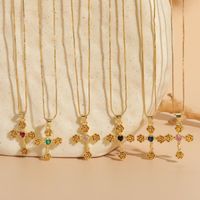 Elegant Cross Heart Shape Flower Copper Inlay Zircon 14k Gold Plated Pendant Necklace main image 7