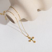 Elegant Cross Heart Shape Flower Copper Inlay Zircon 14k Gold Plated Pendant Necklace main image 5
