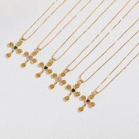 Elegant Cross Heart Shape Flower Copper Inlay Zircon 14k Gold Plated Pendant Necklace main image 2