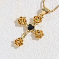 Elegant Cross Heart Shape Flower Copper Inlay Zircon 14k Gold Plated Pendant Necklace sku image 4
