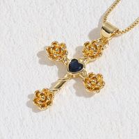 Elegant Cross Heart Shape Flower Copper Inlay Zircon 14k Gold Plated Pendant Necklace sku image 5