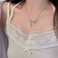 Sweet Heart Shape Butterfly Bow Knot Alloy Plating Inlay Artificial Pearls Rhinestones Opal Women's Necklace sku image 10