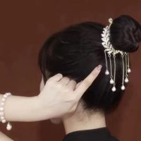 Elegant Tassel Grain Imitation Pearl Alloy Inlay Rhinestones Hair Claws main image 5