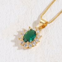 Glam Geometric Copper Inlay Zircon 14k Gold Plated Pendant Necklace sku image 1